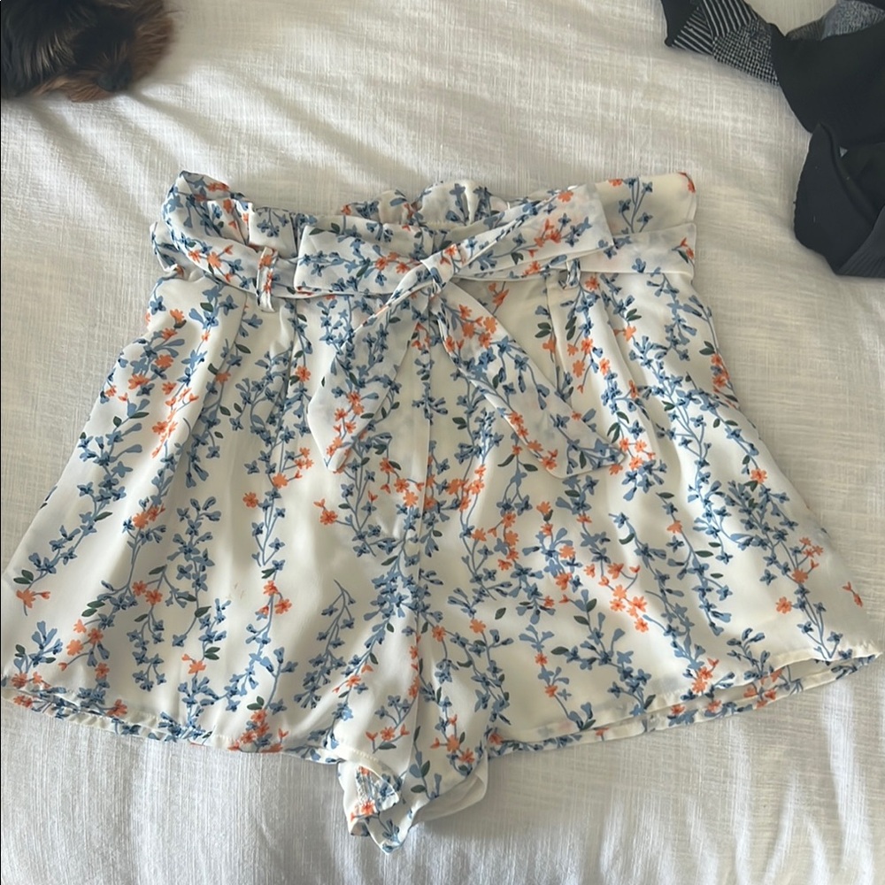 Aqua Floral Print Shorts in Blue and Coral